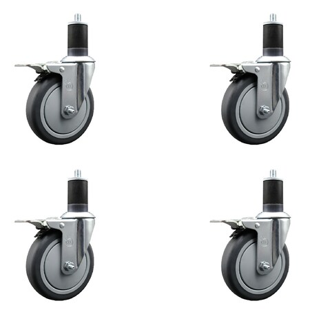 Service Caster 5'' Thermoplastic Rubber Swivel 1-5/8'' Expanding Stem Caster Set Total Lock Brake, 4PK SCC-EXTTL20S514-TPRB-158-4